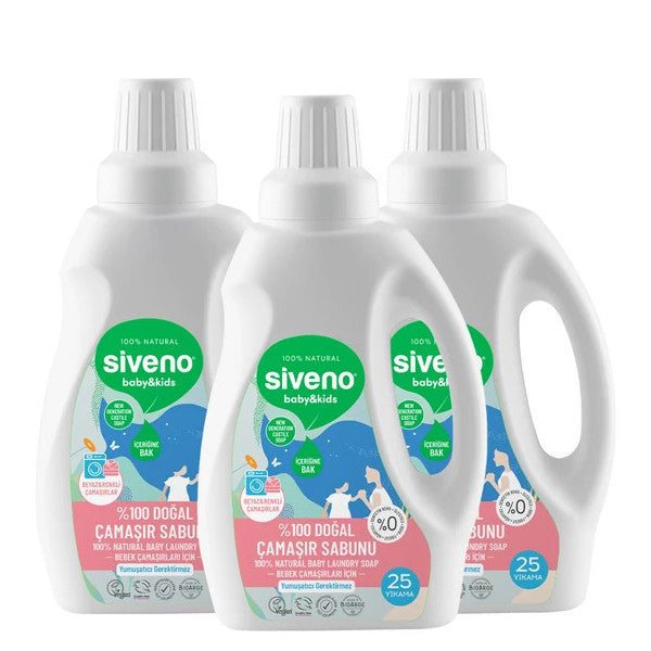 Siveno 100% Natural Baby Laundry Soap Self-Softening Herbal Detergent Concentrate 750 Ml X 3 Pieces