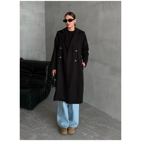 Black Flowy Unlined Long Trench Coat