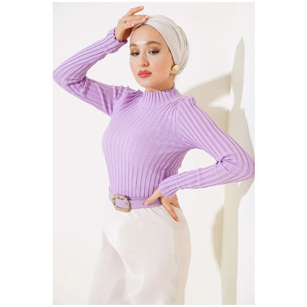 Elastic Ribbed Knitwear Sweater Lilac