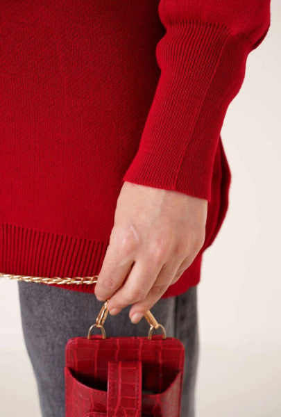 Chain Necklace Knitwear Tunic Claret Red