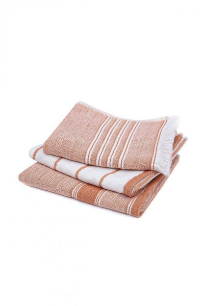 Ecocotton Elis 3-Piece Drying Towel 100 Organic Cotton Yarn Dyed Special Woven Terra-Cream 40X60 Cm