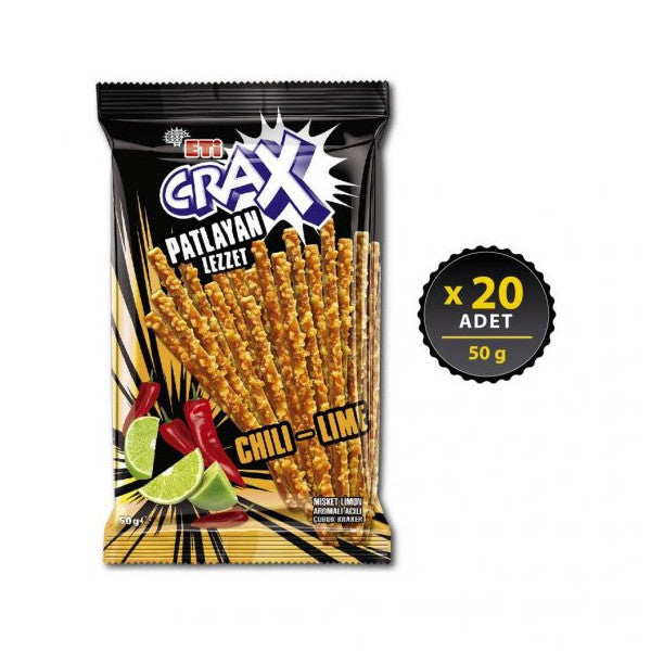 Eti Crax Exploding Flavor Chili-Lime Stick Crackers 50 G X 20 Pieces