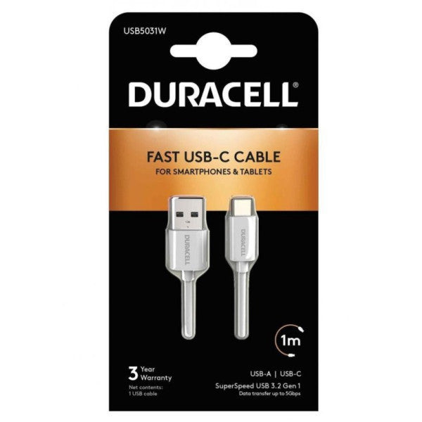 Duracell 1M Usb-A To Usb-C Charging Cable - White