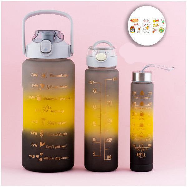 Porsima 11918 3-Piece Motivation Sticker Odorless Sports Water Bottle - Water Bottle - Colored Water Bottle Gray Yellow