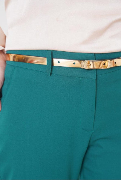 High Waist Belted Green Trousers