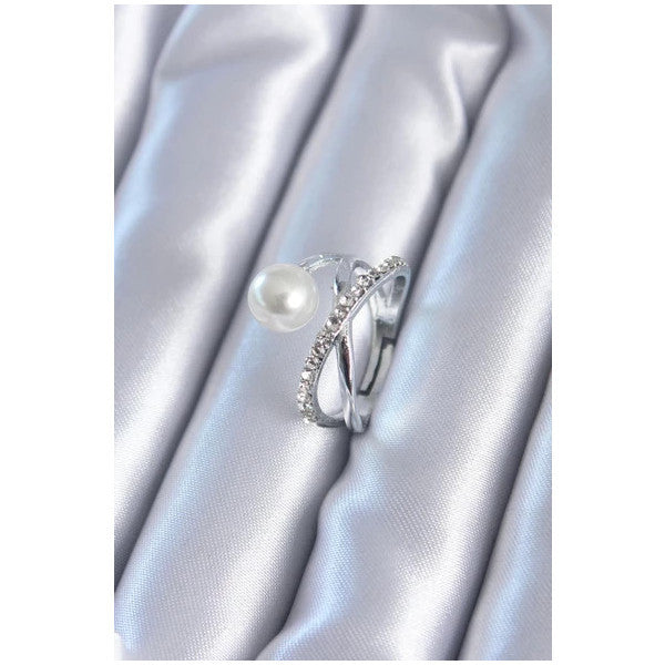 Pilelistore Silver Color Zircon Stone Pearl Women's Ring - Tj-Byk2807