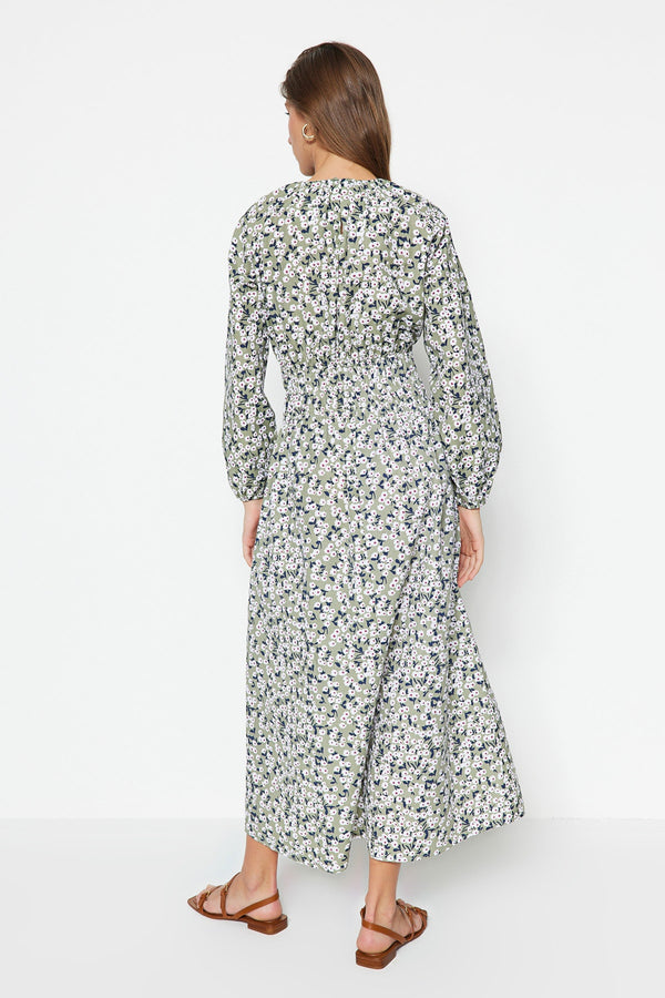 Trendyol Modest Floral Patterned Gipe Detailed Woven Dress TCTSS23EB00300