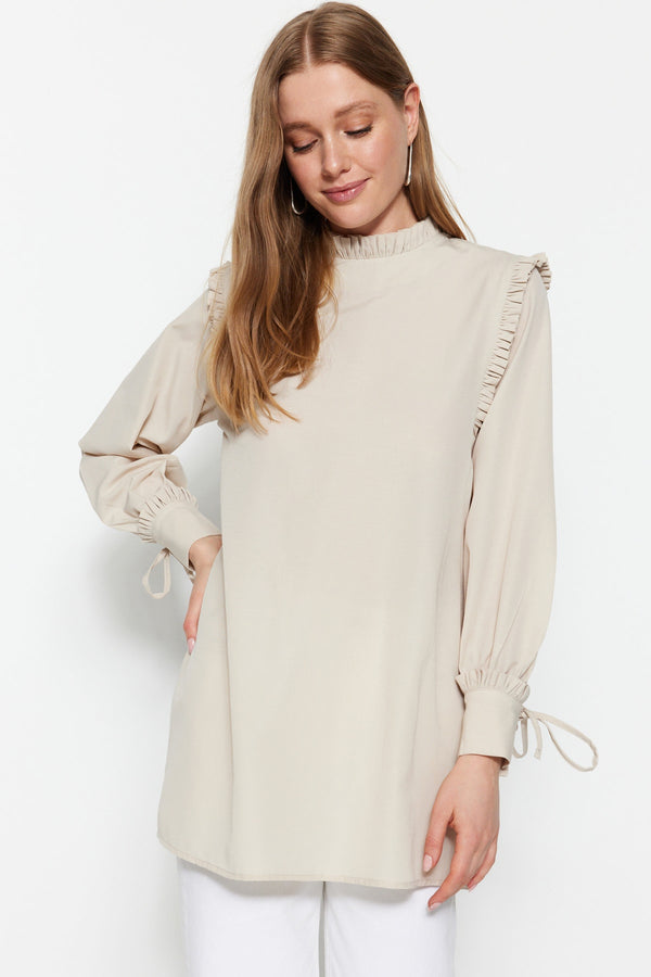 Trendyol Modest Stone Shoulder And Cuff Frilly Woven Tunic Tctss23Uk00083