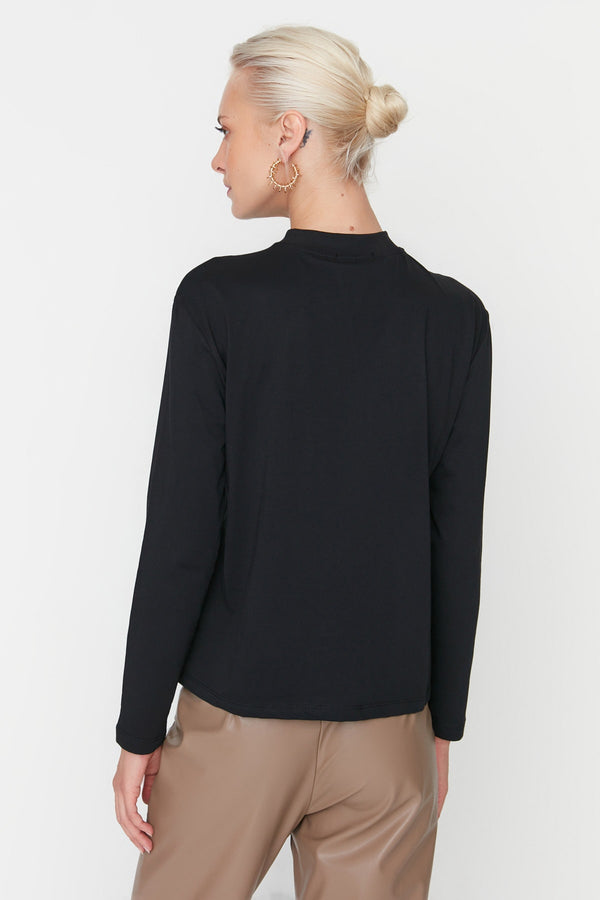 Trendyolmilla Rib Detail Stand Up Collar Basic Knitted T-Shirt Twoaw23Ts00014