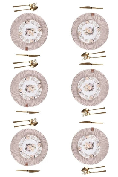 Vos Versa American Service Set Of 6 Lux Serving Plate Coasters - Round Beige Vvhm0040