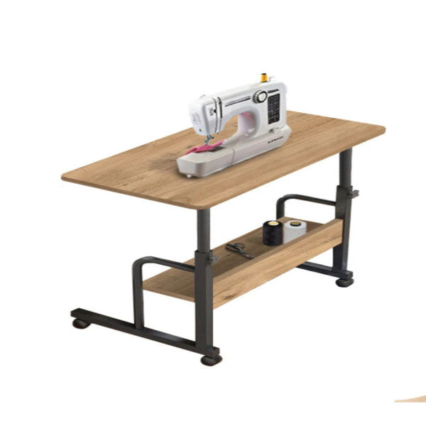 Sewing Machine Stand With Height Adjustable Shelf - Atlantic Pine (With Brakes) 70X40 Oval Edge