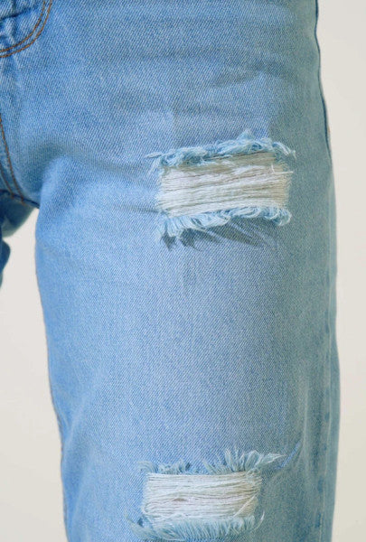 Laser Ripped Denim Trousers Ice Blue