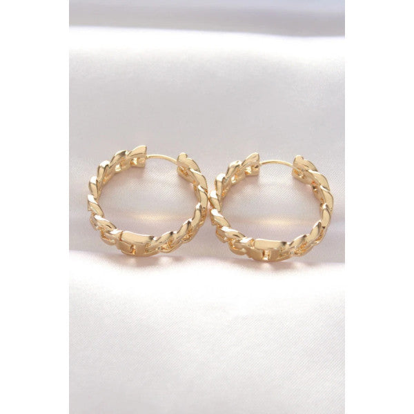 Brass Gold Color Chain Model Hoop Earrings