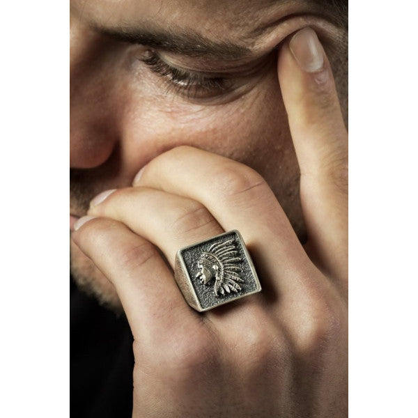 Silver Indian Chief Figured Men's Ring