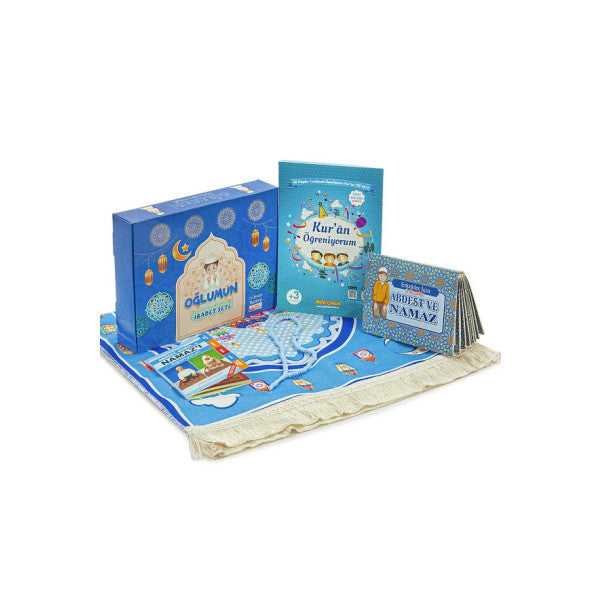 My Son's Worship Set I Am Learning Prayer And Quran Children's Prayer Mat Set Blue