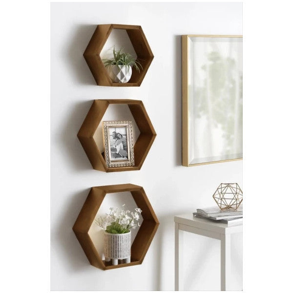 Wooden 3-Piece Hexagon (Honeycomb) Wall Shelf 5087