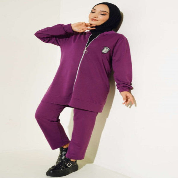 Zippered Embroidered Double Suit Purple