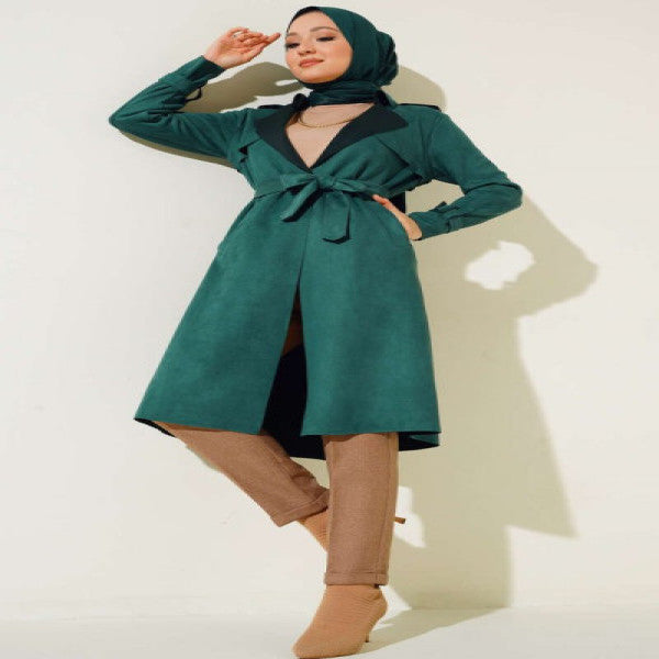 Belted Suede Trench Coat Emerald Green