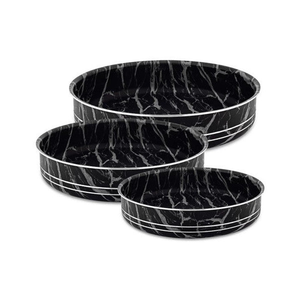 Bonera 3-Piece Tuna Black And White Marble Patterned Round Baking Tray (28-30-32Cm)