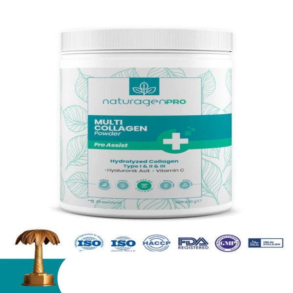 Naturagen Pro Collagen Powder 330Gr Type 1-2-3 Lemon Flavored Hyaluronic Acid And Vitamin C