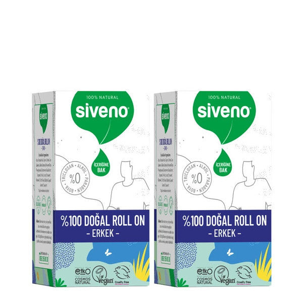 Siveno 100% Natural Roll-On Deodorant For Men Sweat Odor Preventive Herbal Stain-Free Vegan 50 Ml X2 Pieces