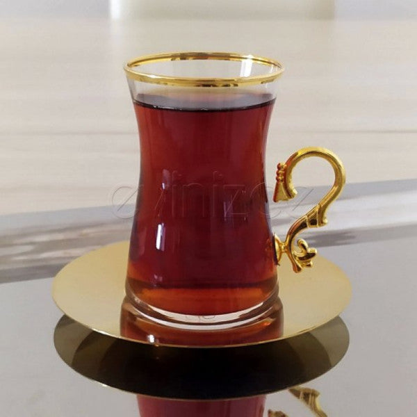 طقم كاسات شاي بمقبض مذهب من باشابتشي 42361 - تكفي 6 أشخاص