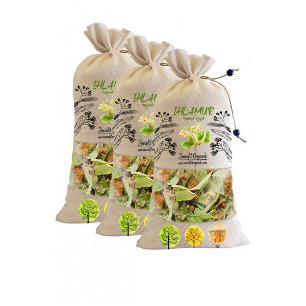 3 Pieces Cloth Bag Leaf Flower Mixed Linden 80 Gr. X 3 Pieces New Crop Selection Product 240 Gr.