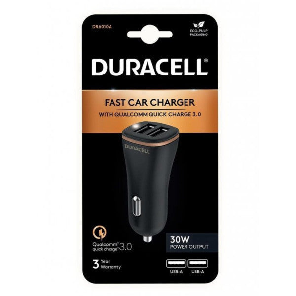 Duracell 30W Car Charger Head (Dual Usb-A Port) - Black