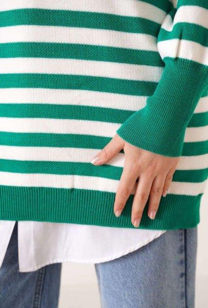 Striped Knitwear Tunic Green