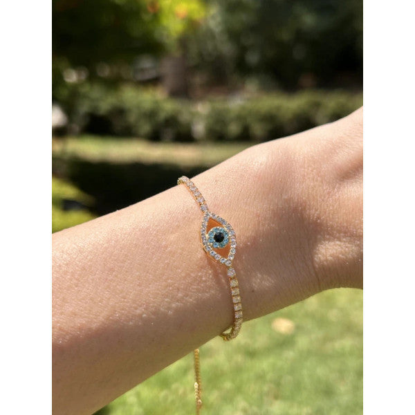 Bym557 Women's Darkening Elevator Evil Eye Stone Women's Thin Elegant Bracelet