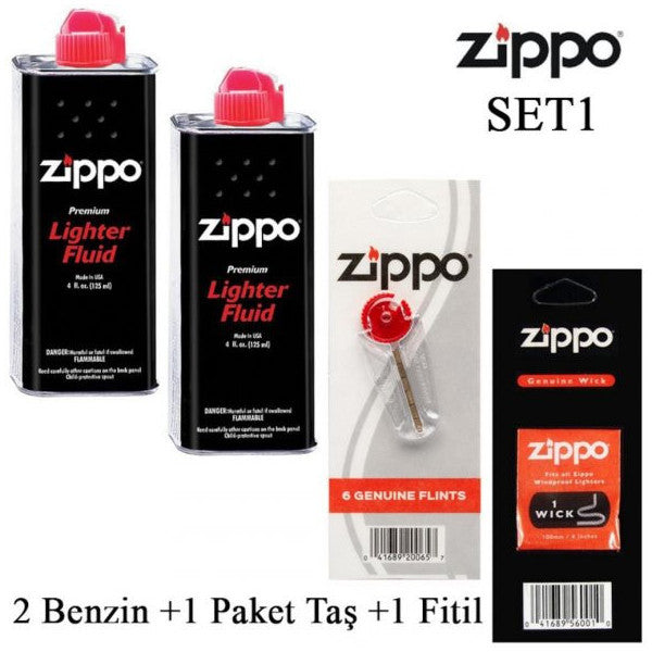 Zippo 2 Gasoline + 1 Pack Stone + 1 Wick Set