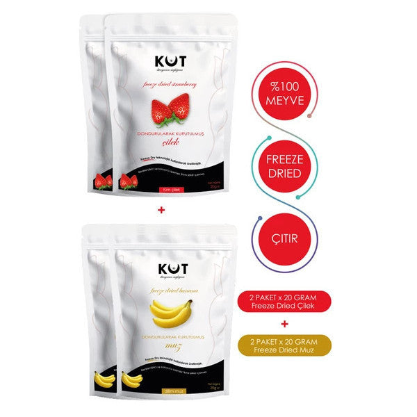 Freeze Dried Strawberries And Bananas - Freeze Dried Strawberries (2 X 20 G) + Freeze Dried Bananas (2 X 20 G)