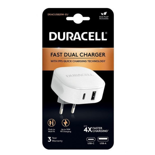 Duracell 30W 4X Fast Charging Head ( Usb-A, Usb-C ) - White