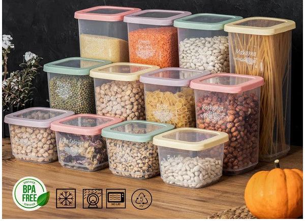 Porsima 1035 12 Piece Colorful Lid Plastic Food Storage Container Set - Transparent 4X(500-1100-1700) Cc