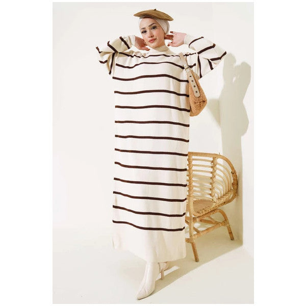 Pique Striped Knit Dress Stone