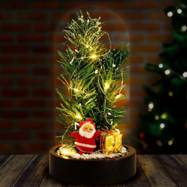 New Year 2023 Santa Claus And Pine Tree LED Lighted Bell Glass New Year Gift