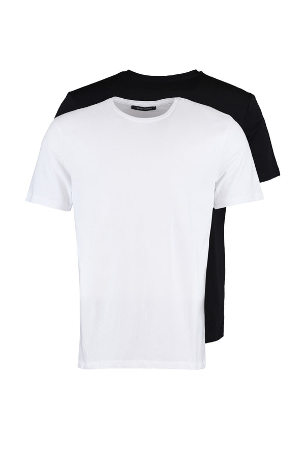 TRENDYOL MAN Multicolor Men's Basic Slim Fit 100% Cotton 2-Pack Crew Neck Short Sleeved T-Shirt