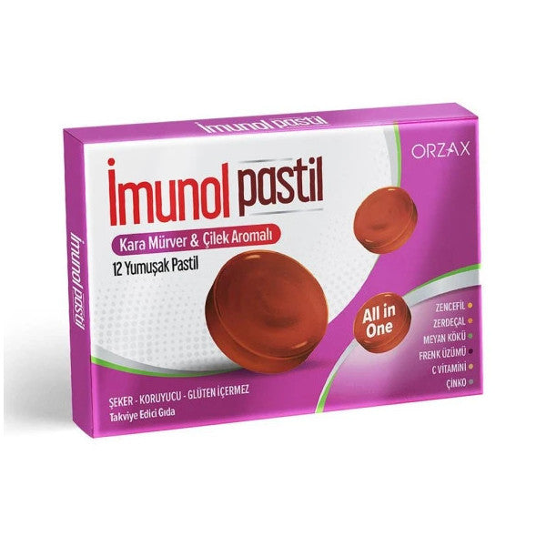 İmunol Black Elderberry & Strawberry Flavored 12 Lozenges