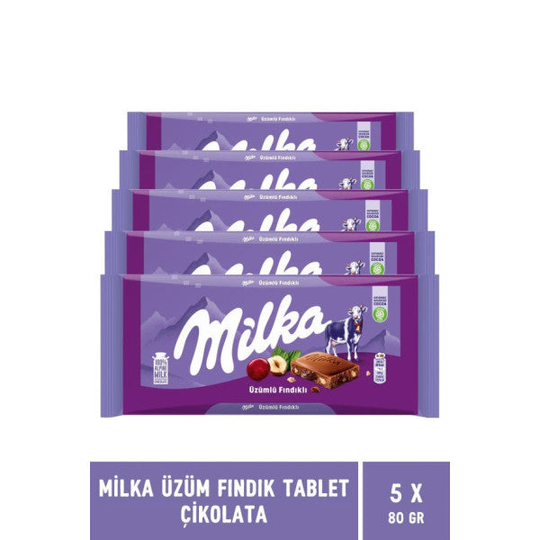 Grape Hazelnut Tablet Chocolate 80 Gr - 5 Pieces