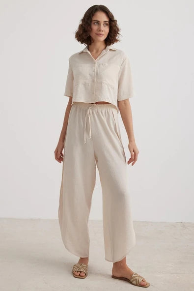 Vos Versa Women's Elastic Waist Slit Stone Pattern Trousers Vvk3416