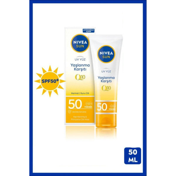 Nivea Sun Q10 Anti-Aging Face Care Cream 50Ml, Spf50 Sunscreen, Wrinkle Preventer