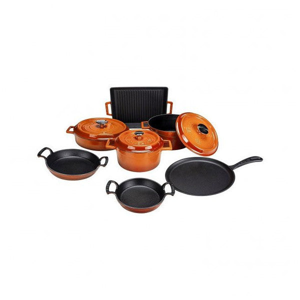 Lava Trendy 10 Piece Xxl Orange Cast Iron Cookware Set