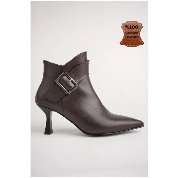 Muggo Monica Genuine Leather Women's Boots With Belt And Buckle Detail, Zipper Closure, And Thin Heel.