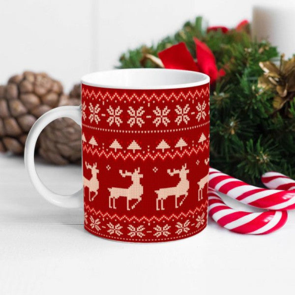 Red Knitwear Design Printed Mug Christmas Gift Mug Cup