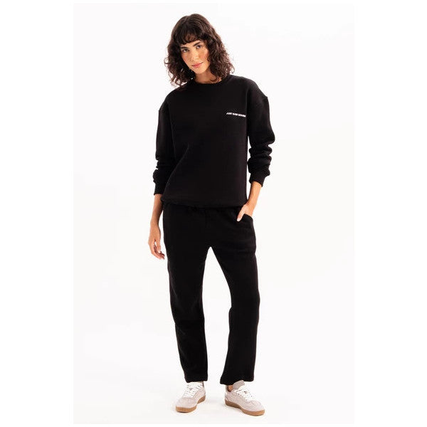 Justever Crew Neck Embroidered Raised Polar Fleece Inside Black Women's Sweatshirt - Rigil