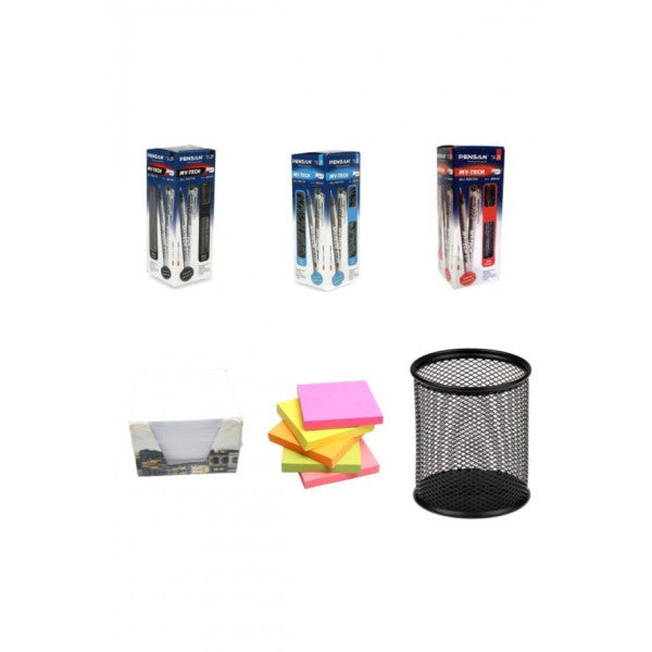 Pensan 82 Piece Office Set (Ballpoint Pen + Post-İt + Notepad + Metal Pen Holder)