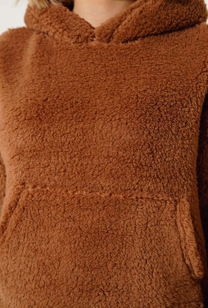 Kangaroo Pocket Plush Sweatshirt Brown