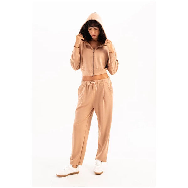 Justever Oversize Fit Elastic Waist Pocket Relaxed Cut Mink Women's Sweatpants - Flex