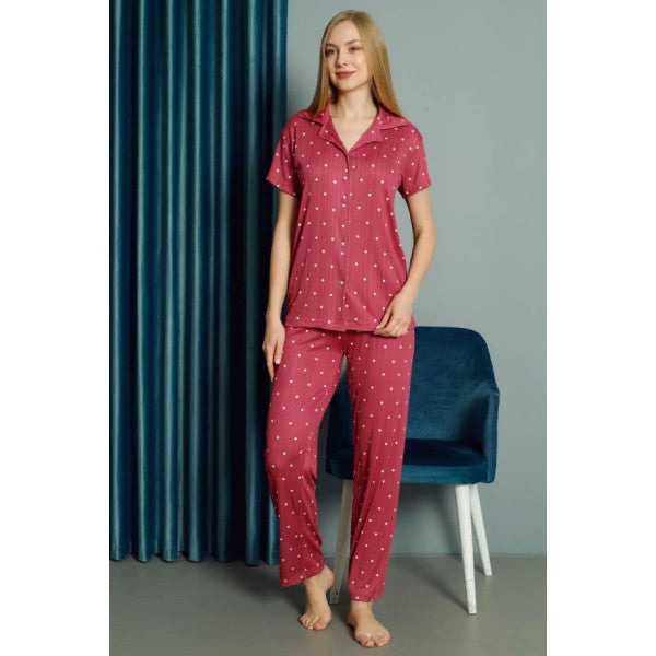 Polka Dot Short Sleeve Women's Pajama Set Dusty Rose