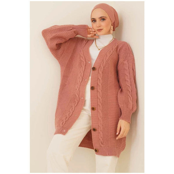 Knitted Cardigan With Buttons On The Front Dusty Rose